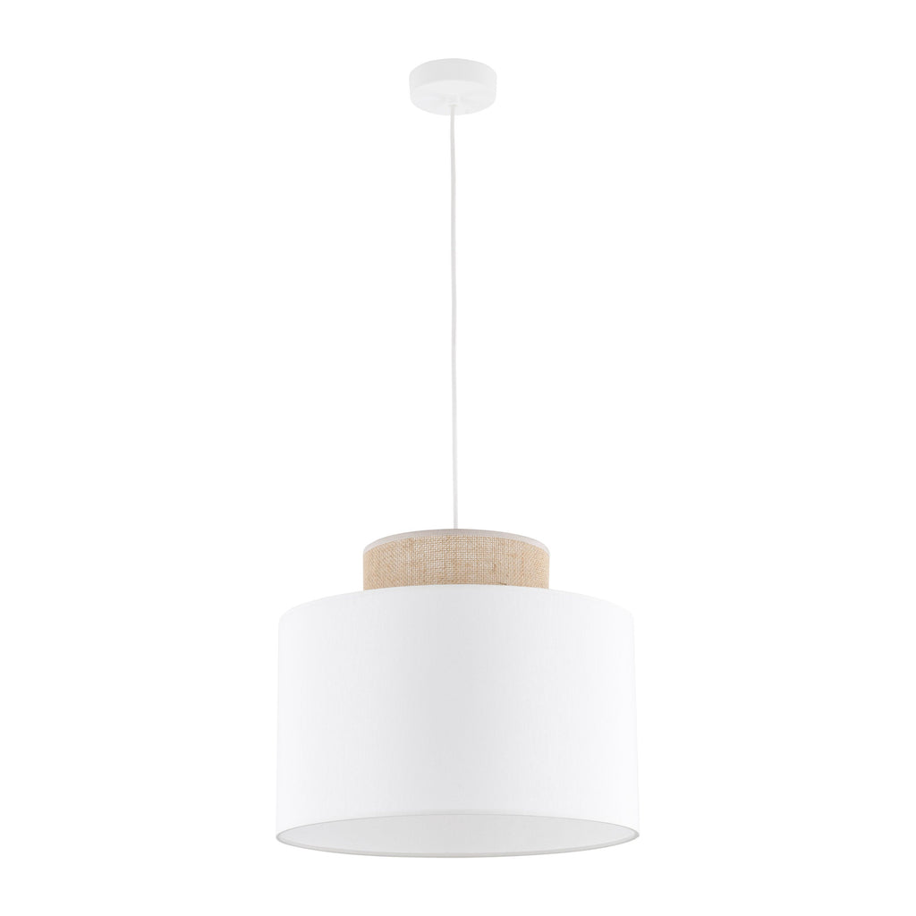 DUO White Linen & Jute Cylinder Pendant Light for Kitchen Island & Dining