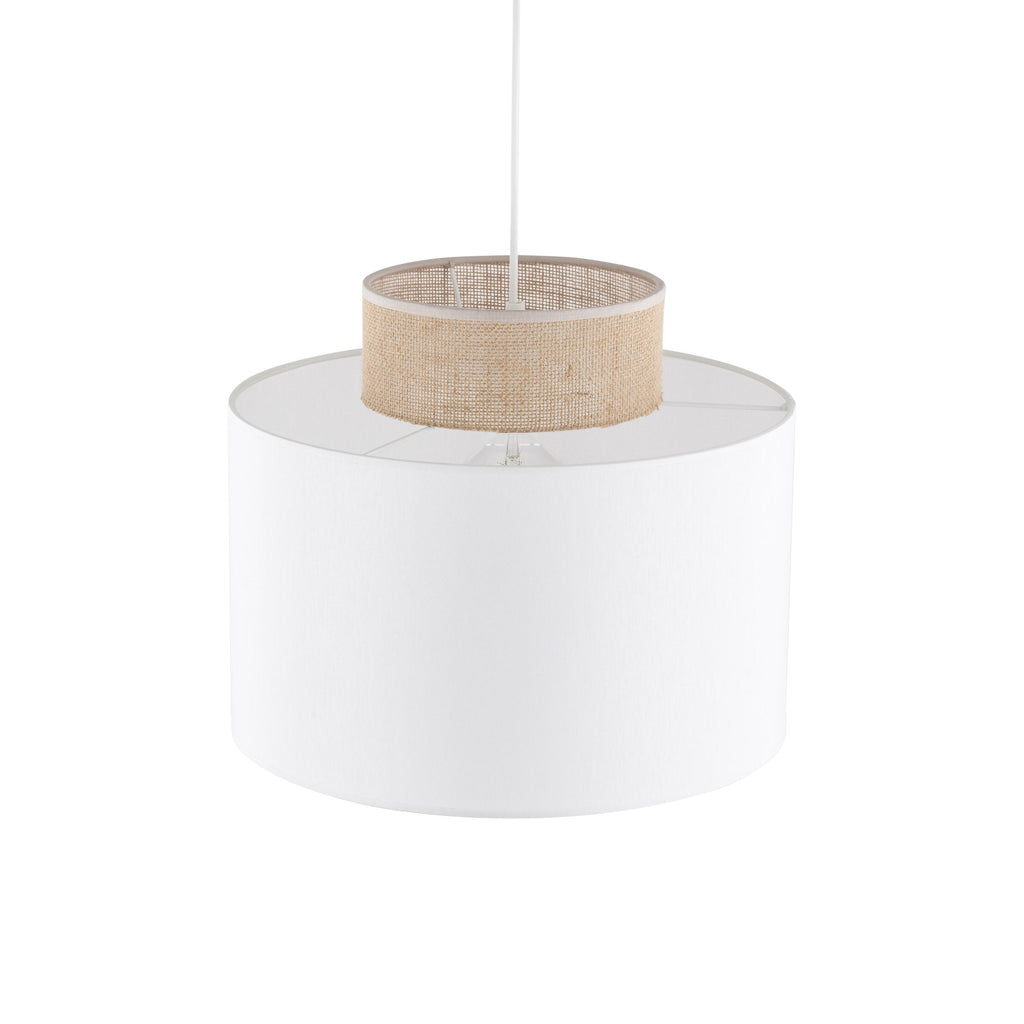 DUO White Linen & Jute Cylinder Pendant Light for Kitchen Island & Dining